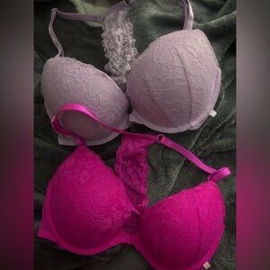 Lace Underwire Bra Set - Pink and Lavender